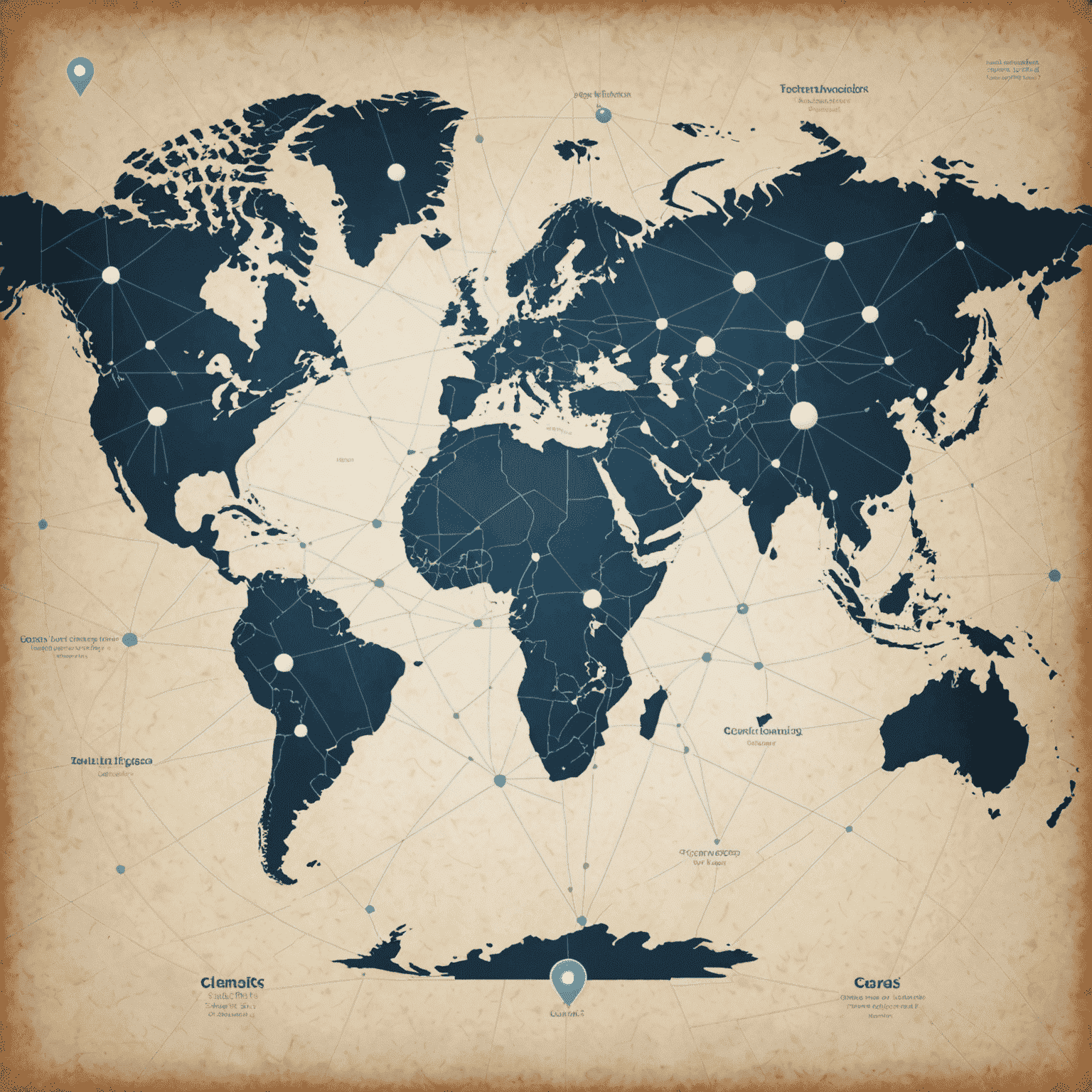 World map with connected points representing global mobile communication network