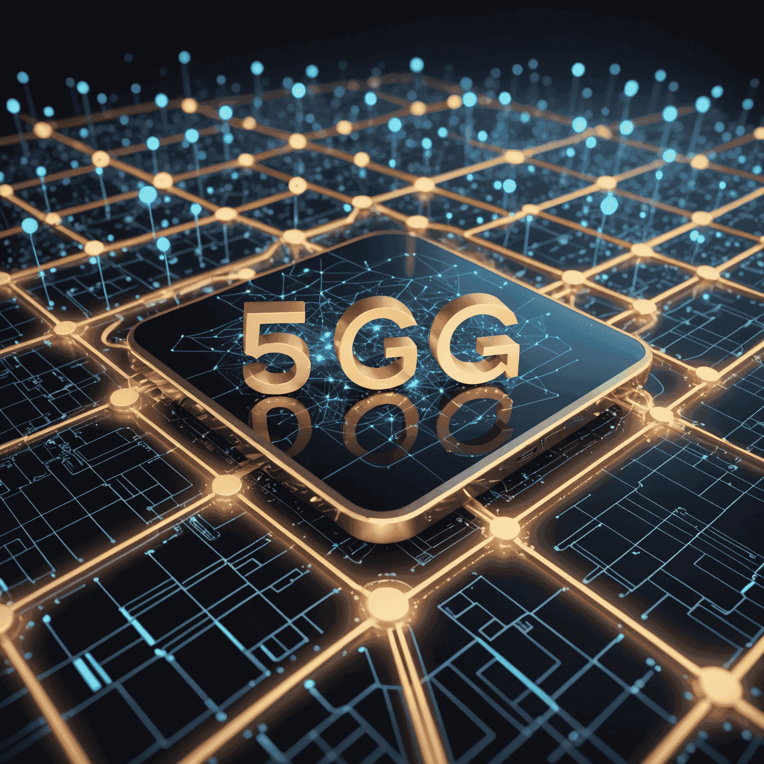 Visual representation of 5G network with interconnected nodes and high-speed data streams, showcasing the revolutionary aspect of 5G technology