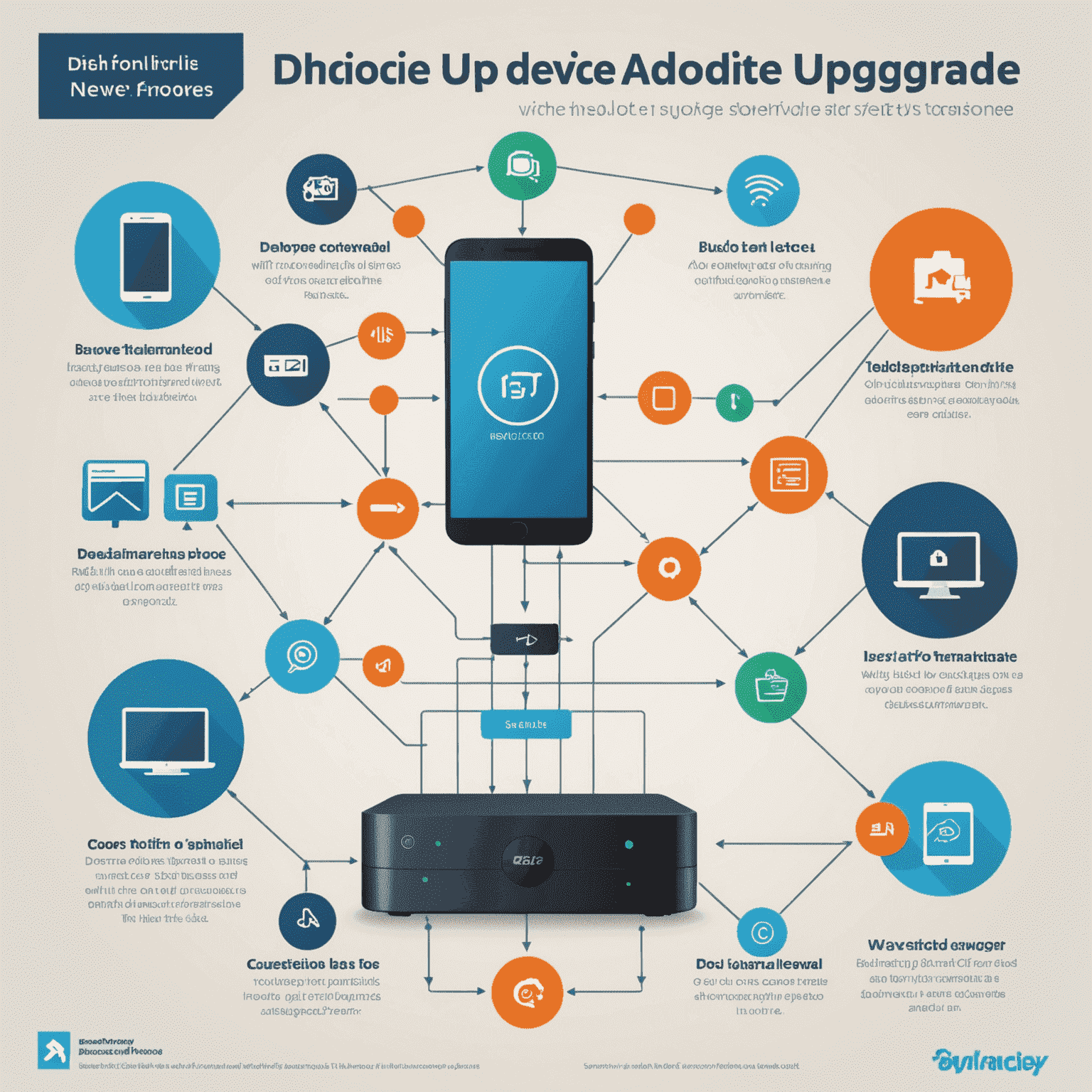 An infographic showing the simple steps of the device upgrade process. The image includes icons representing choosing a new device, trade-in, and activation, all connected by flowing arrows.