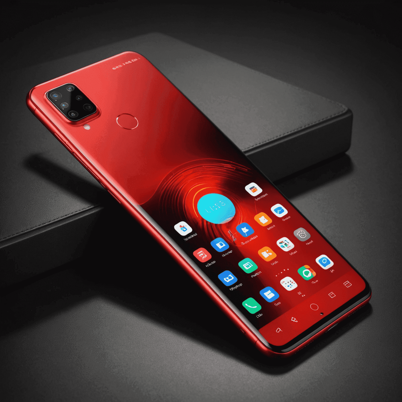 A modern smartphone in a vibrant red color. The device features a dual-camera system and a fingerprint sensor visibly placed on its back.